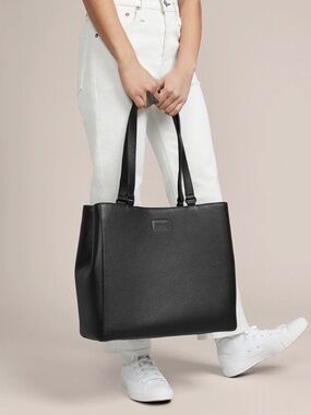Dagne Dover Allyn Tote Medium Onyx Leather Work Laptop Bag Black